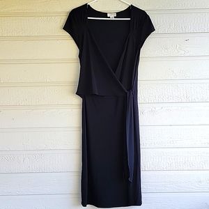 Ann Taylor Loft Women's Size 14 Classic and Classy Little Black-Wrap-Midi-Dress